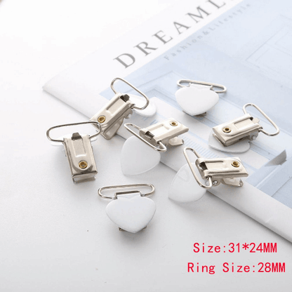 White Love Heart Pacifier Clips