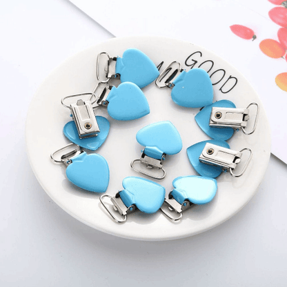 Blue Metal Love Heart Pacifier Clips