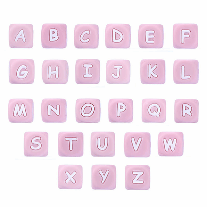 Pink Silicone Alphabet Cube Letters Beads 12*12mm