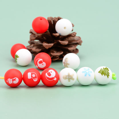 Christmas Beads Snowman Snowflake Tree 15mm Round Silicone Beads