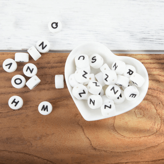 Flat Round Silicone Letter Beads 13mm