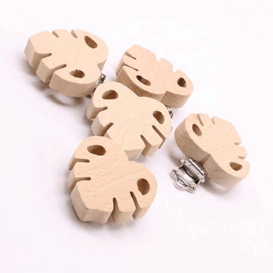 Beech Pacifier Clip - Monstera