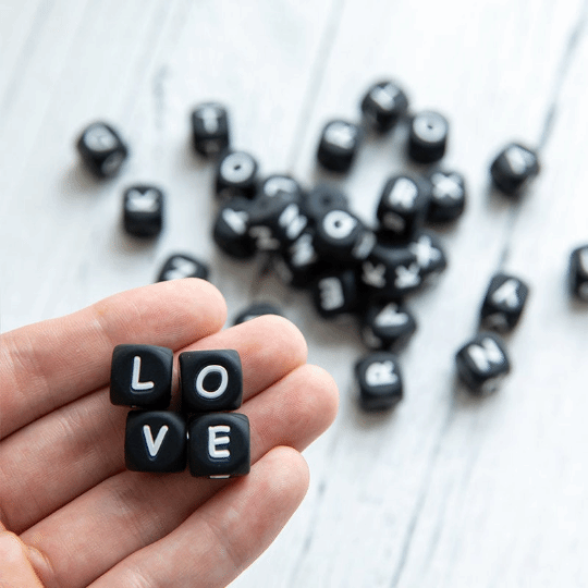 Square Silicone Black Letters Beads 12*12mm