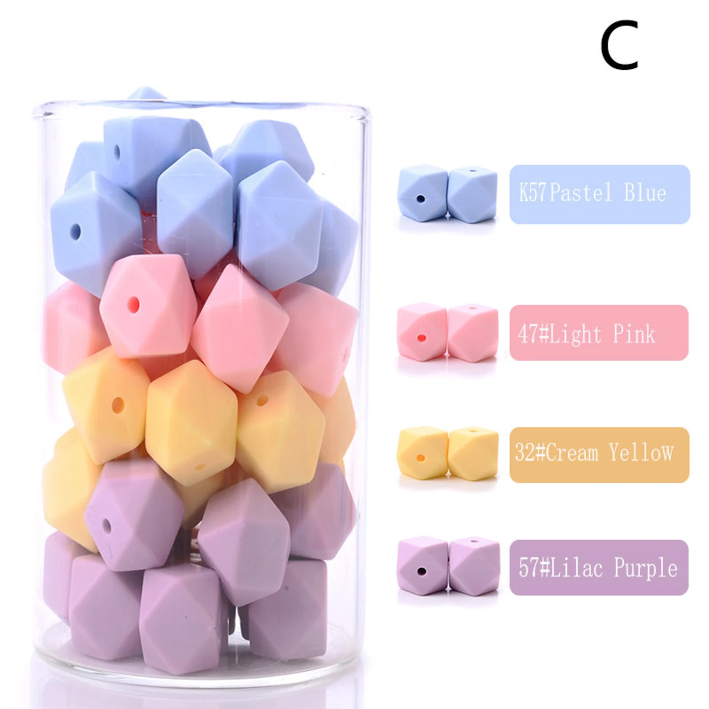 14/17mm Mix Colors Hexagon Silicone Beads