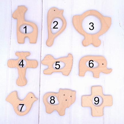 Natural Beech Wooden Animal Pendant Teether Toy