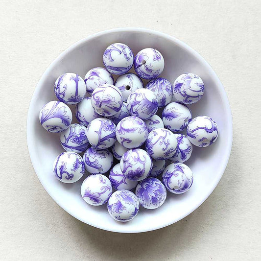 12/15mm Print Silicone Beads - Round - #37