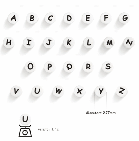Flat Round Silicone Letter Beads 13mm