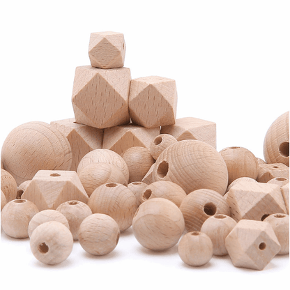 Beech Wood Beads - Hexagon/Round