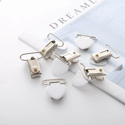 White Love Heart Pacifier Clips