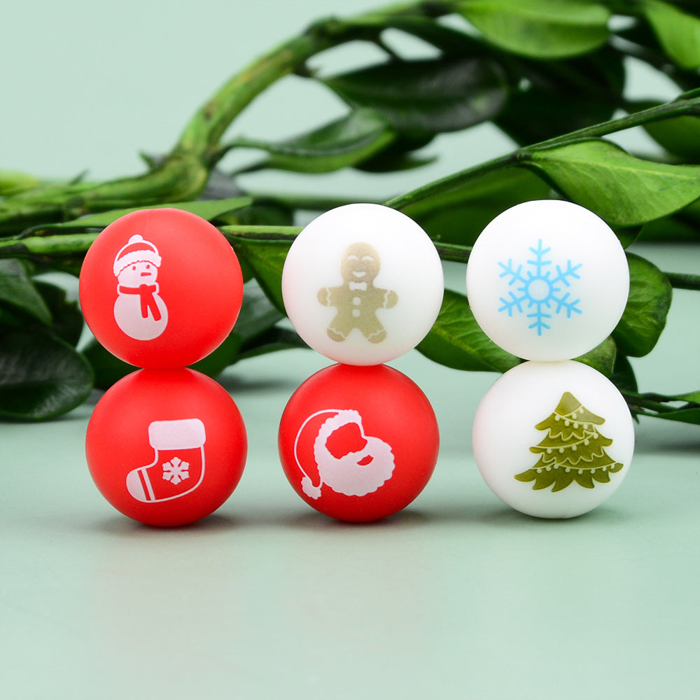 Christmas Beads Snowman Snowflake Tree 15mm Round Silicone Beads