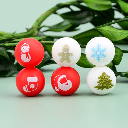Christmas Beads Snowman Snowflake Tree 15mm Round Silicone Beads