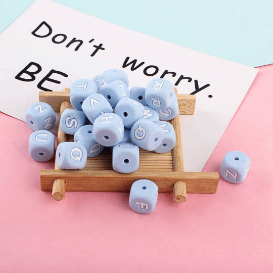 Letter Blue Silicone Beads /12*12mm