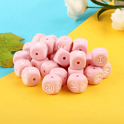 Pink Silicone Alphabet Cube Letters Beads 12*12mm