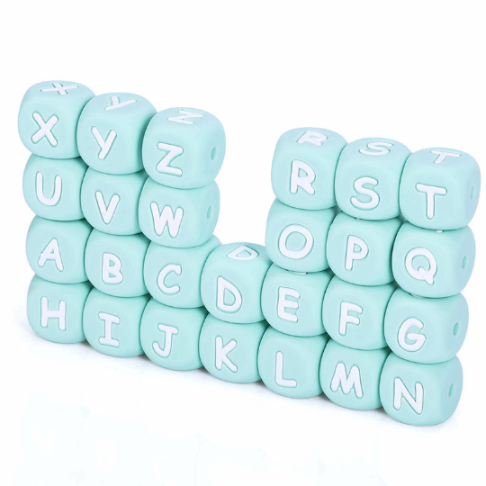 Mint Green Letters Silicone Beads 12MM