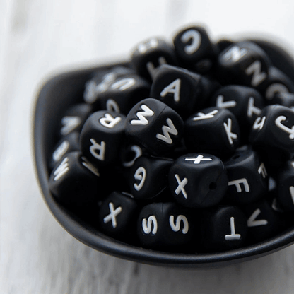 Square Silicone Black Letters Beads 12*12mm