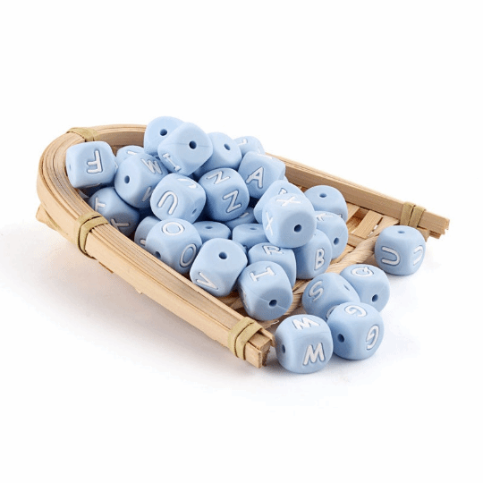 Letter Blue Silicone Beads /12*12mm