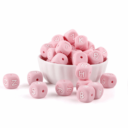 Pink Silicone Alphabet Cube Letters Beads 12*12mm