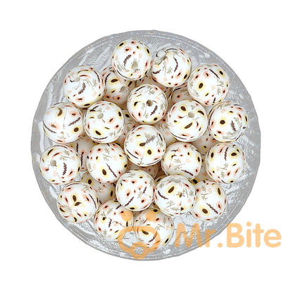 15mm New Round Print Silicone Beads