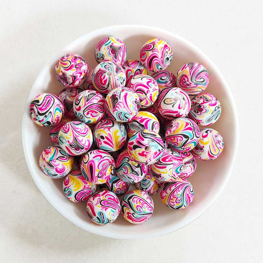 12/15mm Print Silicone Beads - Round - #47