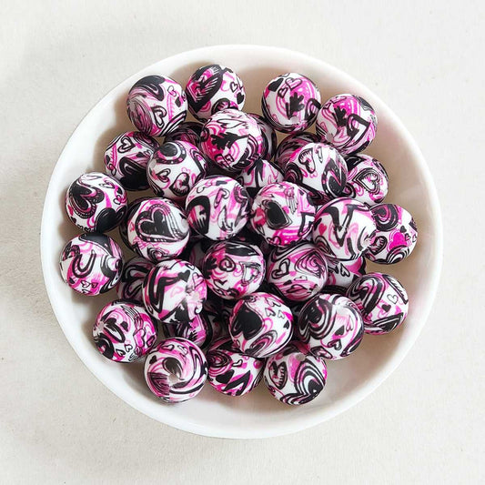 12/15mm Print Silicone Beads - Round - #49