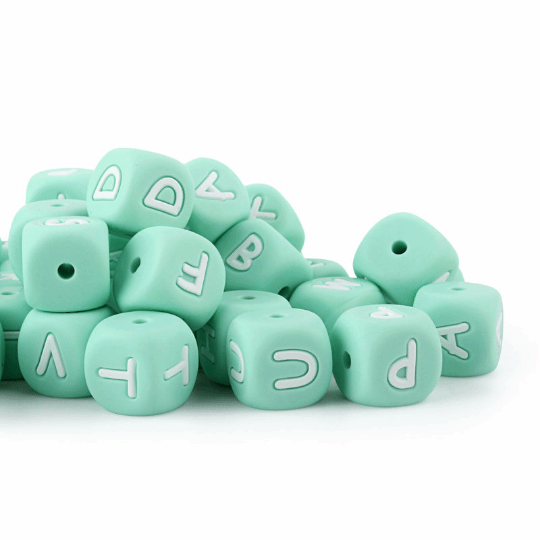 Mint Green Letters Silicone Beads 12MM