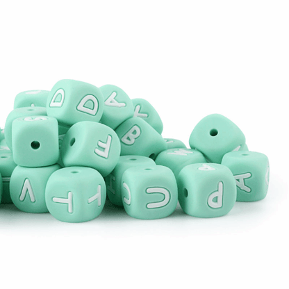 Mint Green Letters Silicone Beads 12MM