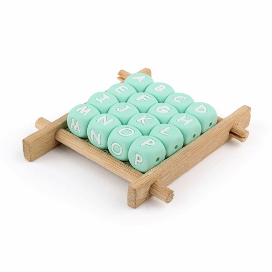 Mint Green Letters Silicone Beads 12MM