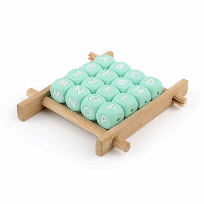 Mint Green Letters Silicone Beads 12MM