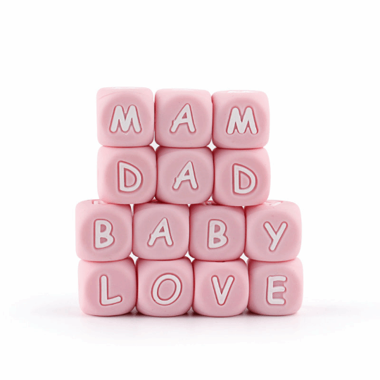 Pink Silicone Alphabet Cube Letters Beads 12*12mm