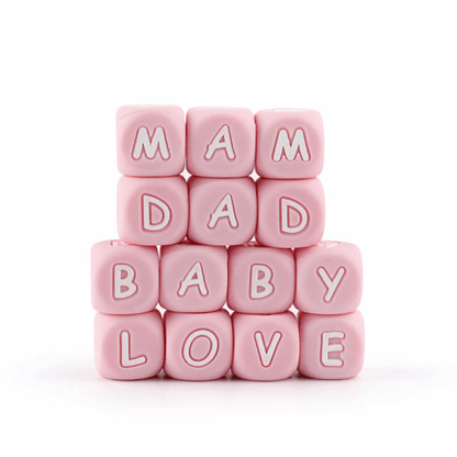 Pink Silicone Alphabet Cube Letters Beads 12*12mm