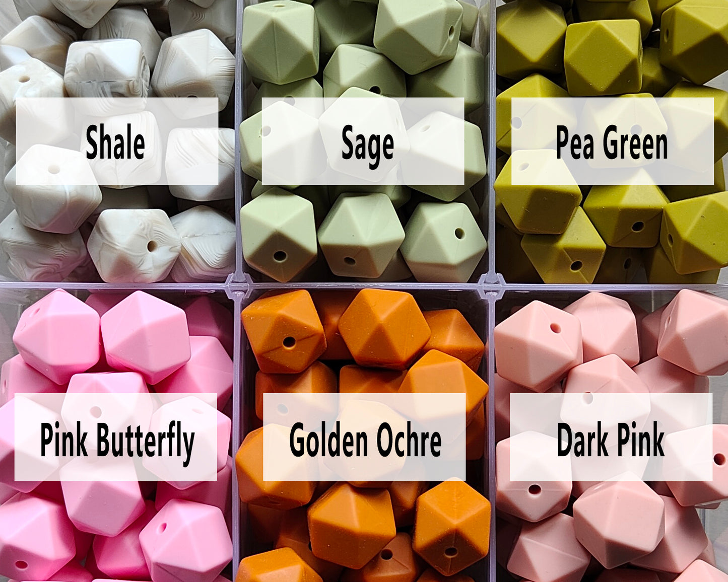 14/17mm Hexagon Silicone Beads #51 - #74