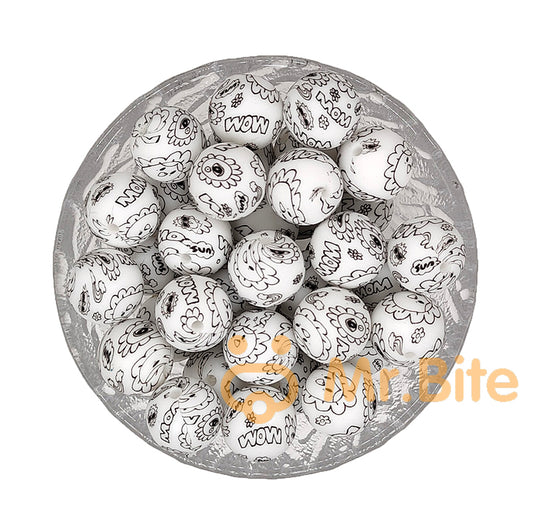 15mm Comic Book Silicone Beads - Round