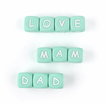 Mint Green Letters Silicone Beads 12MM