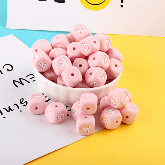 Pink Silicone Alphabet Cube Letters Beads 12*12mm