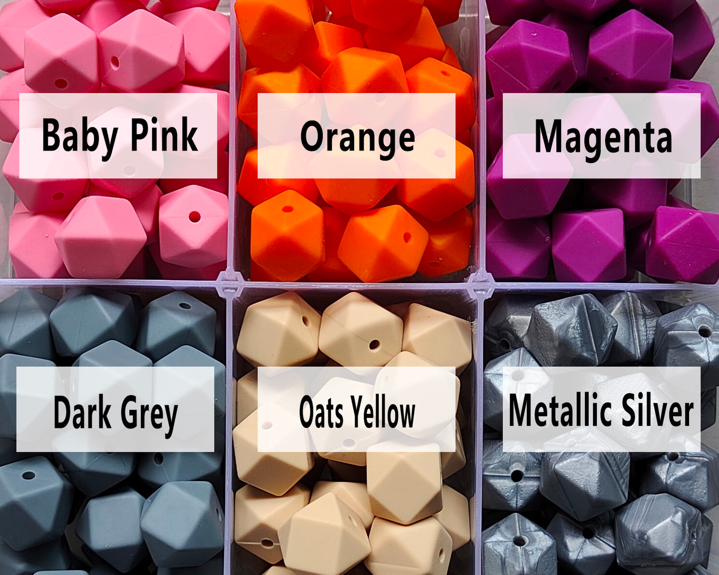 14/17mm Hexagon Silicone Beads #1 - #24