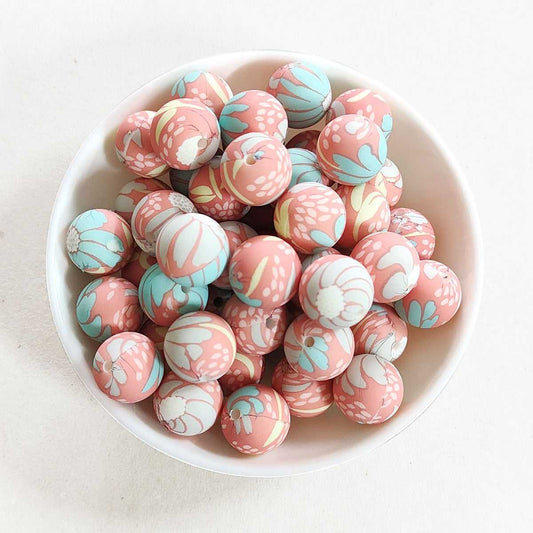 12/15mm Autumn Print Silicone Beads - Round - #71