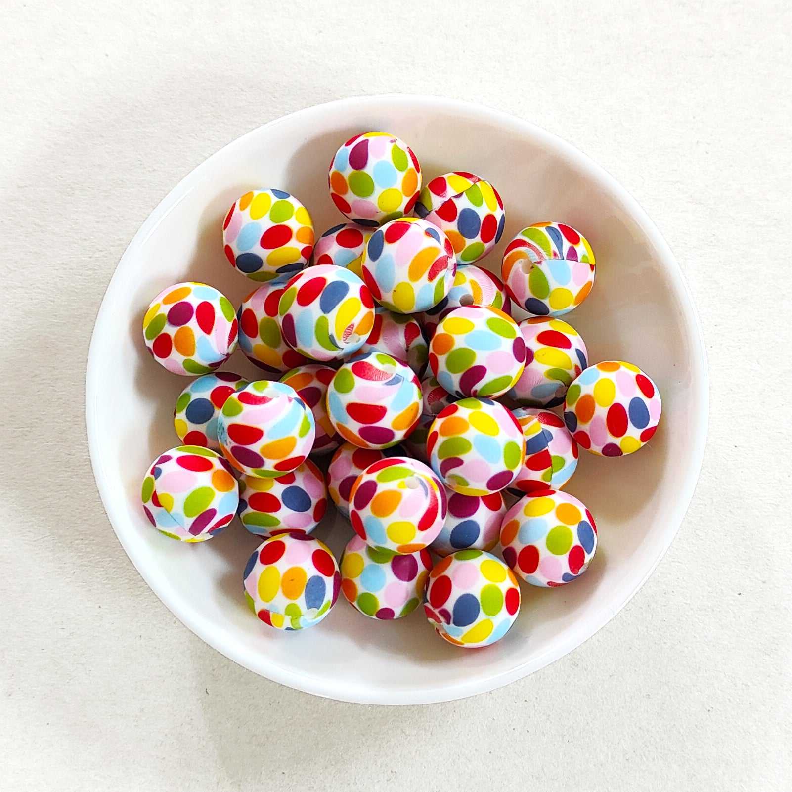 12/15mm Colorful Dot Print Silicone Beads - Round - #73