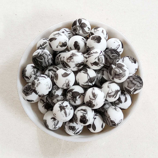12/15mm Jane Draw Print Silicone Beads - Round - #74