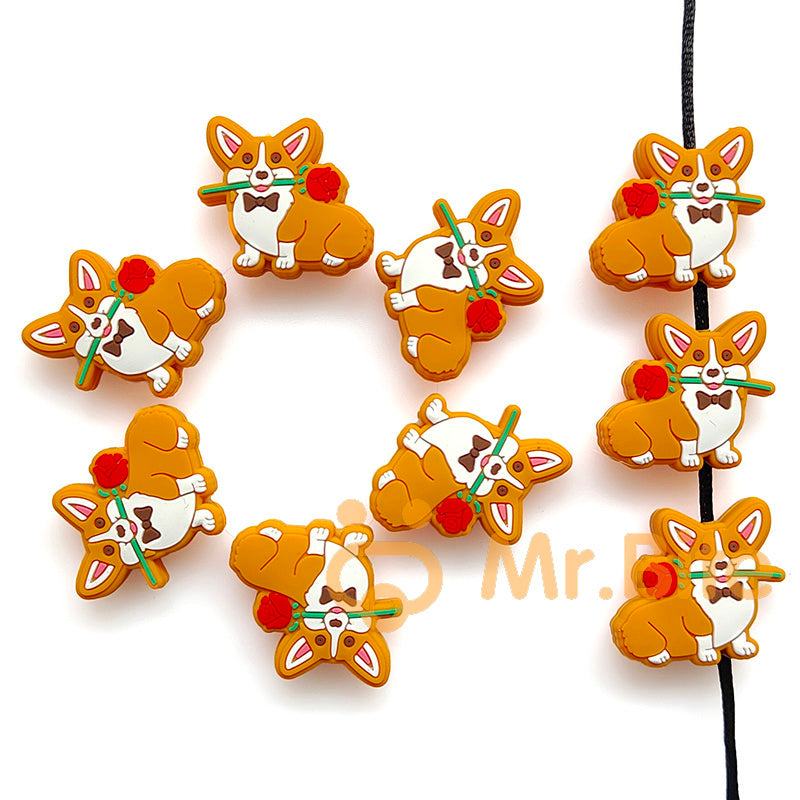 Corgi With Rose Silicone Focal