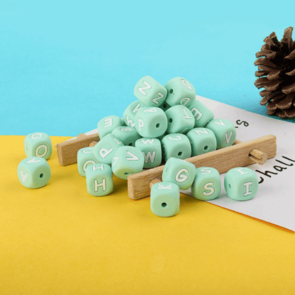 Mint Green Letters Silicone Beads 12MM