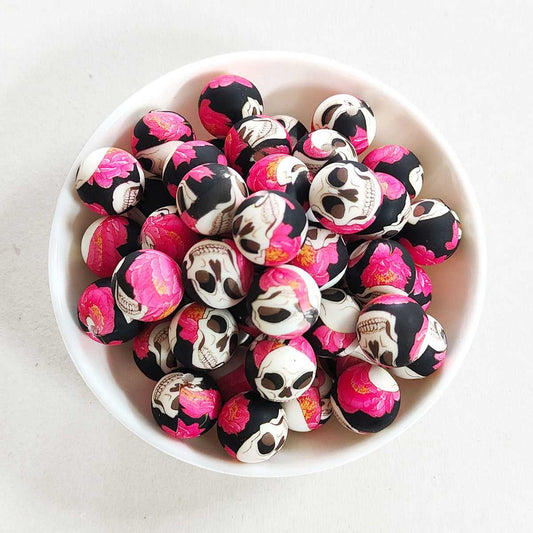 12/15mm Halloween Print Silicone Beads - Round - #82