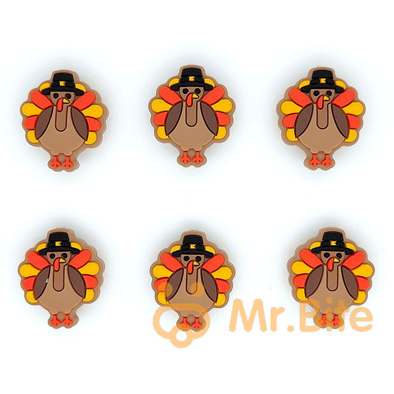 Silicone Thanksgiving Day Turkey Focal Beads 24*27mm