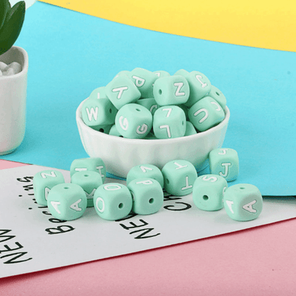 Mint Green Letters Silicone Beads 12MM