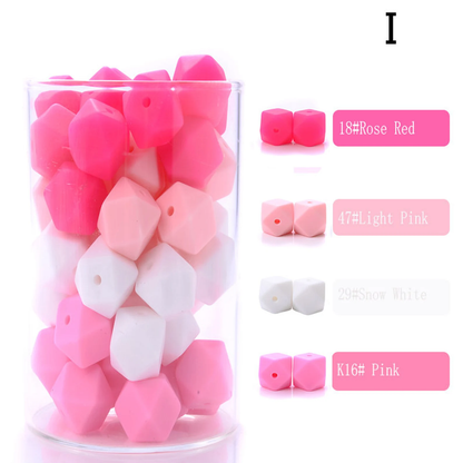 14/17mm Mix Colors Hexagon Silicone Beads