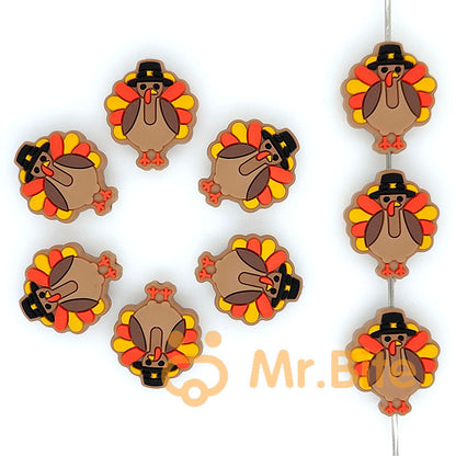 Silicone Thanksgiving Day Turkey Focal Beads 24*27mm