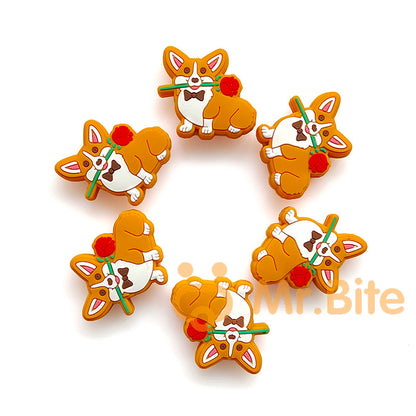 Valentine's Day Rose Corgi Silicone Beads