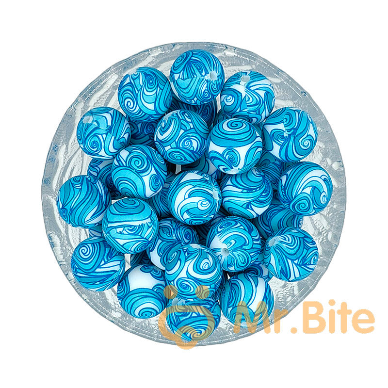 15mm New Round Print Silicone Beads