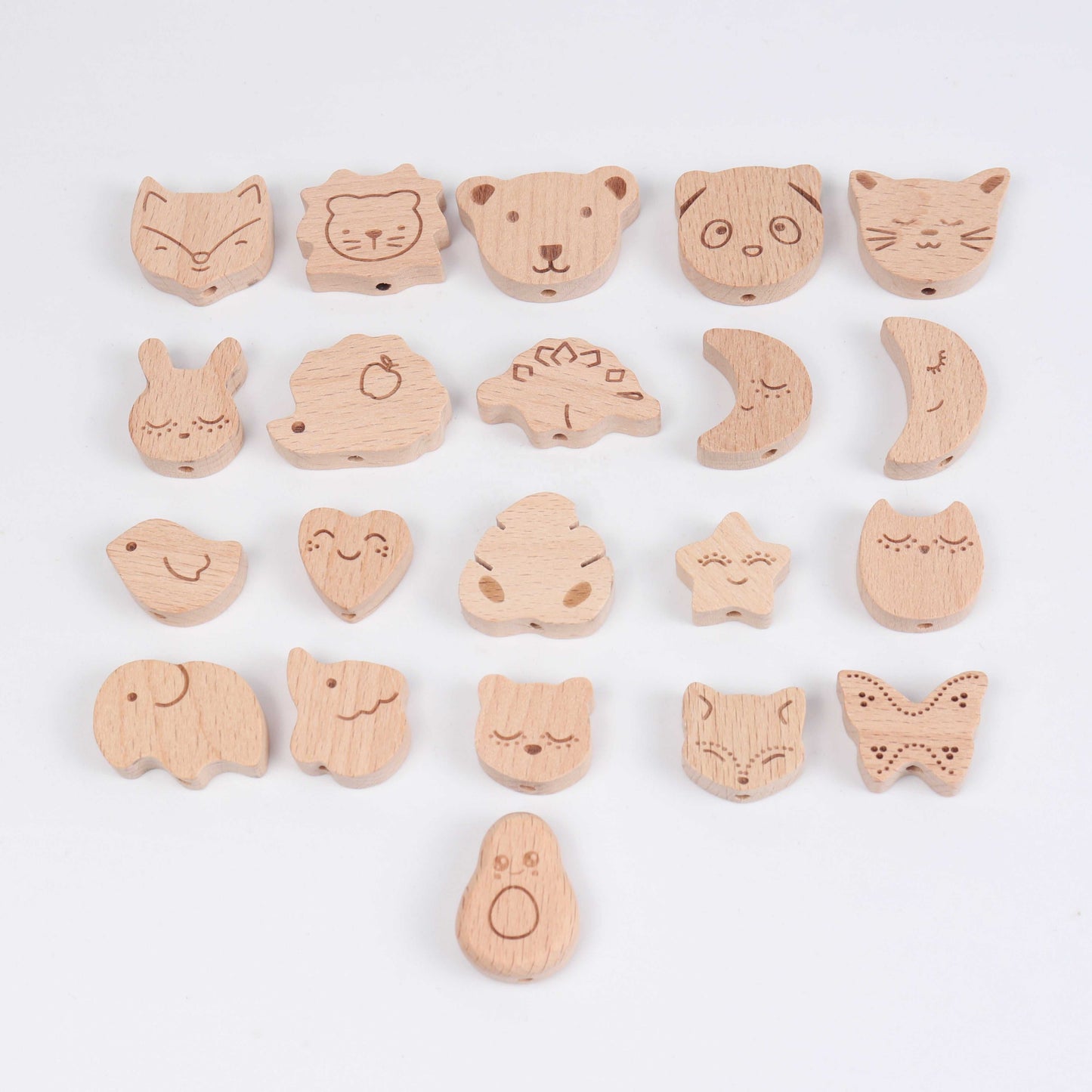 20 Design Engraving Mini Animal Wood Beads