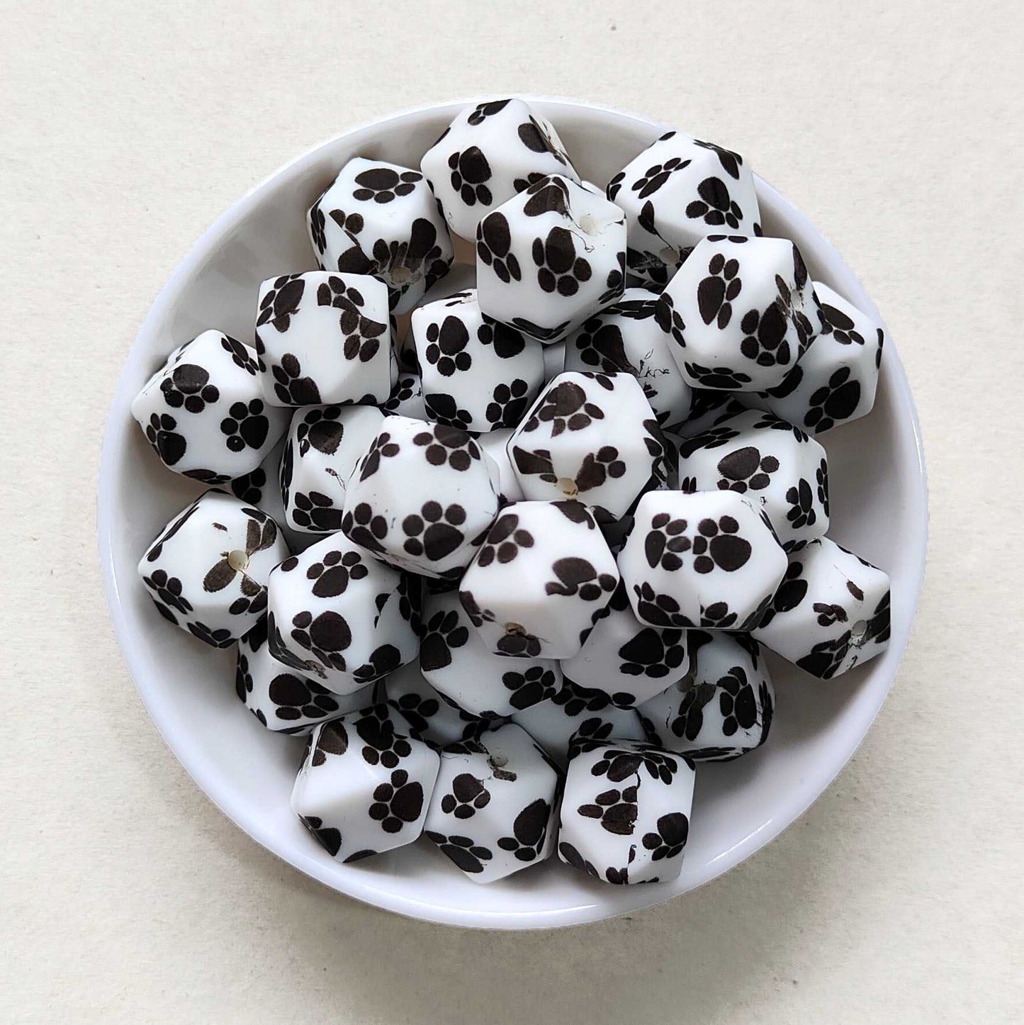 14mm Bear Paw Print Silicone Beads - Hexagon - #48