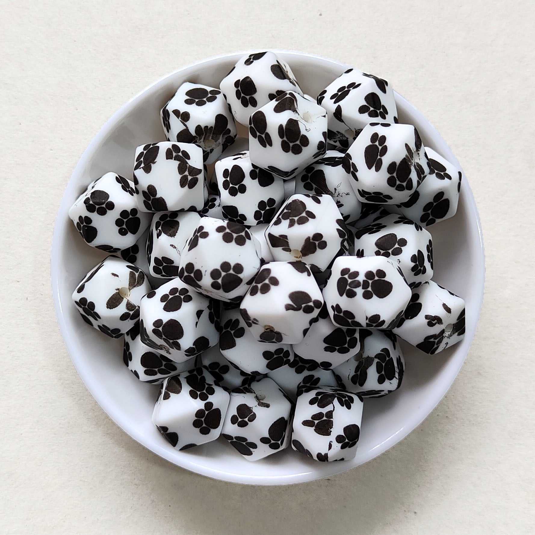 14mm Bear Paw Print Silicone Beads - Hexagon - #48